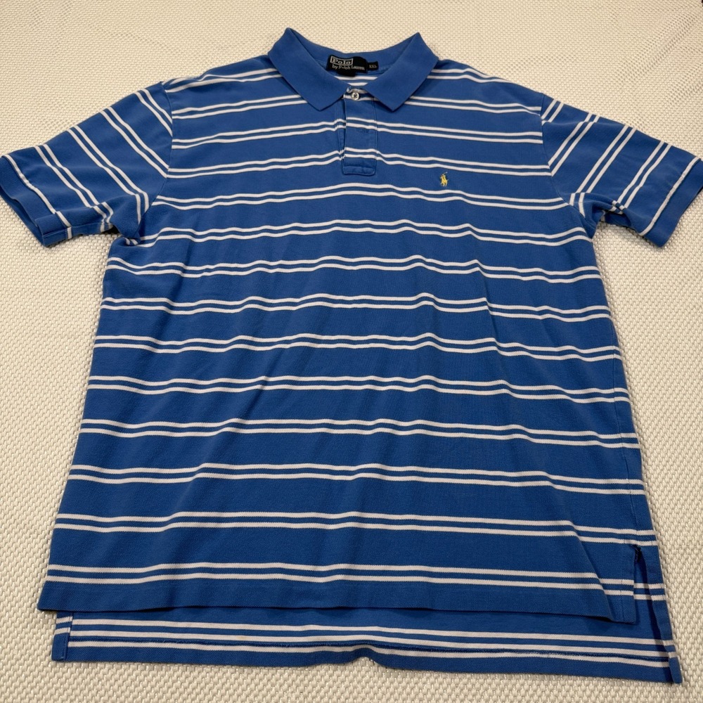 Polo Ralph Lauren Men's XXL Blue White Striped Short Sleeve Polo Shirt Pony